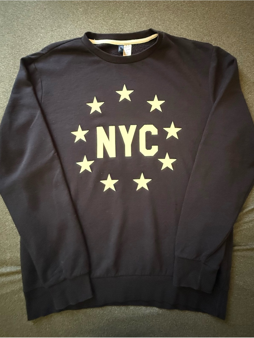 H&M Navy Crewneck Sweater with Ivory NYC Star Circle
